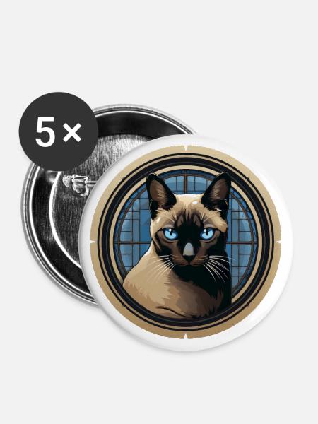 Siamkatze - Buttons groß 56 mm (5er Pack) - Weiß