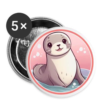 Sceau Kawaii - Lot de 5 grands badges (56 mm) - blanc - Devant