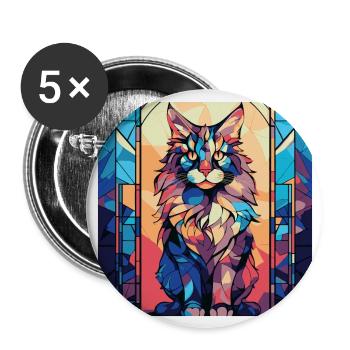 Bunte Maine Coon Katzenrasse Aquarellmalerei - Buttons groß 56 mm (5er Pack) - Weiß - Vorne