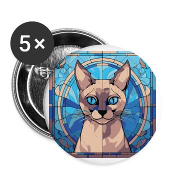 Peinture à l’aquarelle colorée de race de chat siamois - Lot de 5 grands badges (56 mm) - blanc - Devant