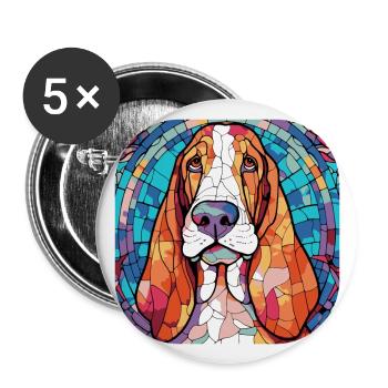 Bunte Basset Hound Hunderasse Aquarellglas P - Buttons groß 56 mm (5er Pack) - Weiß - Vorne