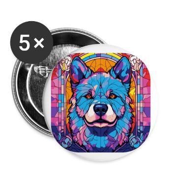 Bunte Akita Hunderasse Aquarell Glasmalerei - Buttons groß 56 mm (5er Pack) - Weiß - Vorne