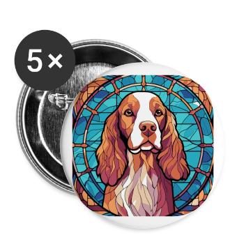 Coloré Bretagne Dog Breed Aquarelle Peinture sur verre - Lot de 5 grands badges (56 mm) - blanc - Devant