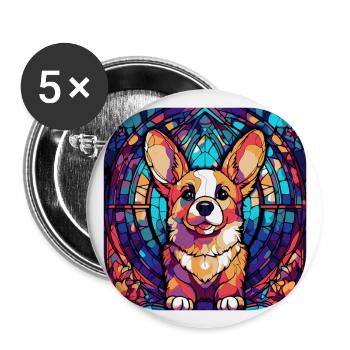 Coloré Corgi Dog Breed Aquarelle Peinture sur verre - Lot de 5 grands badges (56 mm) - blanc - Devant