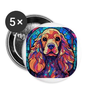 Cocker Spaniel Dog Breed Aquarelle Verre coloré - Lot de 5 grands badges (56 mm) - blanc - Devant