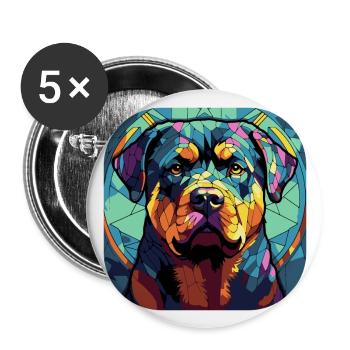 Bunte Rottweiler-Hunderasse Aquarellglas Pai - Buttons groß 56 mm (5er Pack) - Weiß - Vorne