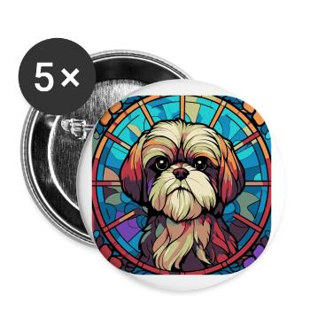 Colorful Shih Tzu Dog Breed Watercolor Glass Paint - Buttons large 2.2''/56 mm (5-pack) - white - Front