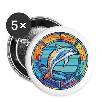 Dolphin Colorful Watercolor Animal Illustration - Buttons large 2.2''/56 mm (5-pack) - white - Front