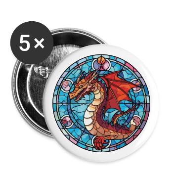Drache Buntes Aquarell Tier Haustier Illustration - Buttons groß 56 mm (5er Pack) - Weiß - Vorne