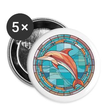 Dolphin Colorful Watercolor Animal Illustration - Buttons large 2.2''/56 mm (5-pack) - white - Front