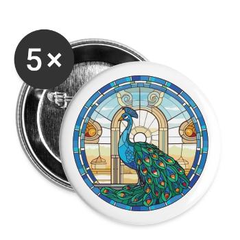 Pfauenbunte Aquarell-Tierillustration - Buttons groß 56 mm (5er Pack) - Weiß - Vorne