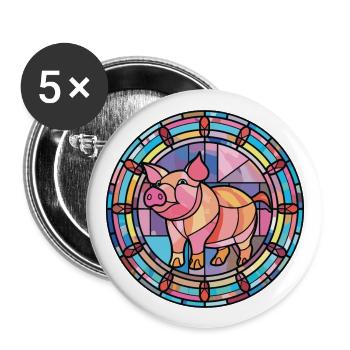 Pig Colorful Watercolor Animal Pet Illustration - Buttons large 2.2''/56 mm (5-pack) - white - Front