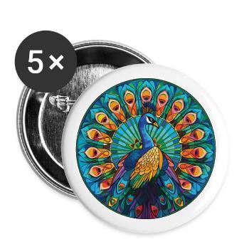Peacock Colorful Watercolor Animal Illustration - Buttons large 2.2''/56 mm (5-pack) - white - Front