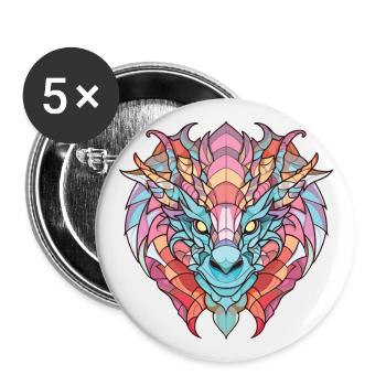 Drache Buntes Aquarell Tier Haustier Illustration - Buttons groß 56 mm (5er Pack) - Weiß - Vorne