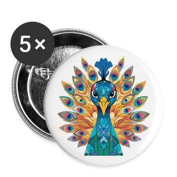 Paon Aquarelle colorée Illustration d’animaux - Lot de 5 grands badges (56 mm) - blanc - Devant