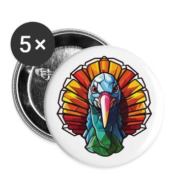 Gobbler Colorful Watercolor Animal Illustration - Buttons large 2.2''/56 mm (5-pack) - white - Front