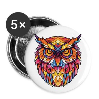 Owl Colorful Watercolor Animal Pet Illustration - Buttons large 2.2''/56 mm (5-pack) - white - Front