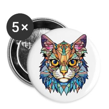Katze Buntes Aquarell Tier Haustier Illustration - Buttons groß 56 mm (5er Pack) - Weiß - Vorne