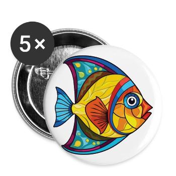 Flounder Fish Colorful Watercolor Animal Cartoon - Buttons large 2.2''/56 mm (5-pack) - white - Front