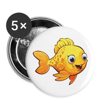 Fish Cartoon Kawaii Watercolor Illustration - Buttons large 2.2''/56 mm (5-pack) - white - Front