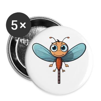 Dragonfly Cartoon Kawaii Watercolor Illustration - Buttons large 2.2''/56 mm (5-pack) - white - Front