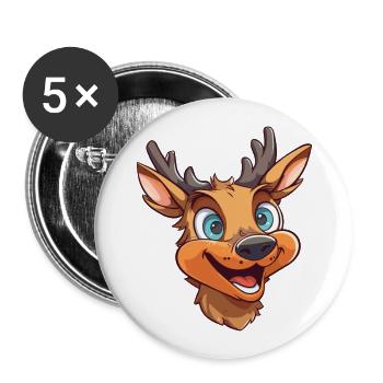Deer Cartoon Kawaii Watercolor Illustration - Buttons large 2.2''/56 mm (5-pack) - white - Front