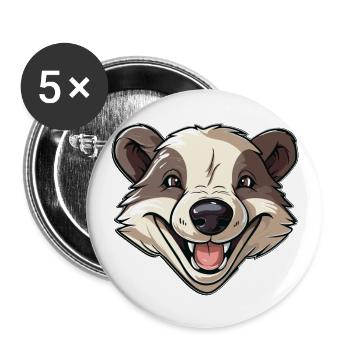 Blaireau Mignon Dessin Animé Kawaii Aquarelle Illustration - Lot de 5 grands badges (56 mm) - blanc - Devant