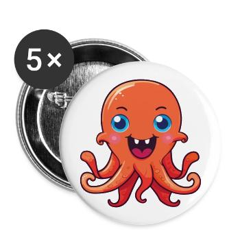 Octopus Cartoon Kawaii Watercolor Illustration - Buttons large 2.2''/56 mm (5-pack) - white - Front