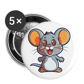Maus-Cartoon-Kawaii-Aquarell-Illustration - Buttons groß 56 mm (5er Pack) - Weiß - Vorne