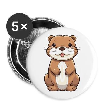 Otter-Karikatur-Kawaii-Aquarell-Illustration - Buttons groß 56 mm (5er Pack) - Weiß - Vorne