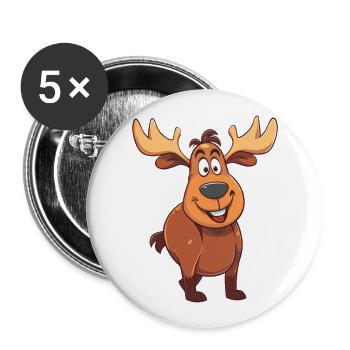 Moose Cartoon Kawaii Watercolor Illustration - Buttons large 2.2''/56 mm (5-pack) - white - Front