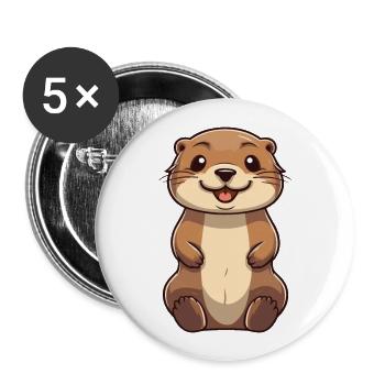 Otter-Karikatur-Kawaii-Aquarell-Illustration - Buttons groß 56 mm (5er Pack) - Weiß - Vorne