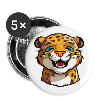 Jaguar Cartoon Kawaii Aquarelle Illustration - Lot de 5 grands badges (56 mm) - blanc - Devant