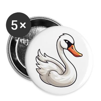Swan Cartoon Kawaii Aquarelle Illustration - Lot de 5 grands badges (56 mm) - blanc - Devant