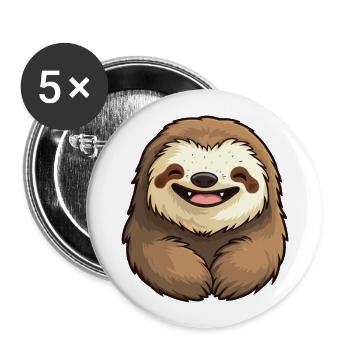 sloth Cartoon Kawaii Watercolor Illustration - Buttons large 2.2''/56 mm (5-pack) - white - Front