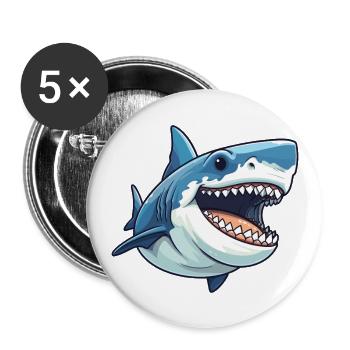 Shark Cartoon Kawaii Watercolor Illustration - Buttons large 2.2''/56 mm (5-pack) - white - Front