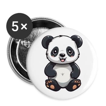 Panda-Karikatur-Kawaii-Aquarellillustration - Buttons groß 56 mm (5er Pack) - Weiß - Vorne