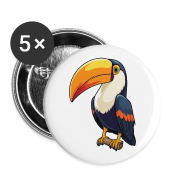 Toucan Cartoon Kawaii Watercolor Illustration - Buttons large 2.2''/56 mm (5-pack) - white - Front