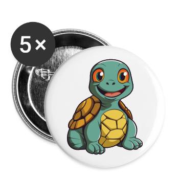 Turtle Cartoon Kawaii Watercolor Illustration - Buttons large 2.2''/56 mm (5-pack) - white - Front