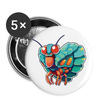 Peacock Mantis Shrimp Cartoon Kawaii Illustration - Lot de 5 grands badges (56 mm) - blanc - Devant