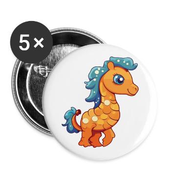 Seepferdchen-Karikatur-Kawaii-Aquarellillustration - Buttons groß 56 mm (5er Pack) - Weiß - Vorne