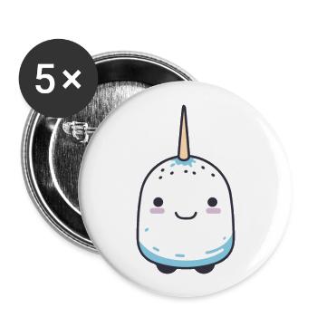 Narval Cartoon Kawaii Aquarelle Illustration - Lot de 5 grands badges (56 mm) - blanc - Devant