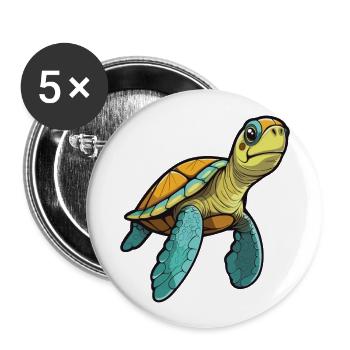 Green Sea Turtle Cartoon Kawaii Illustration - Buttons large 2.2''/56 mm (5-pack) - white - Front