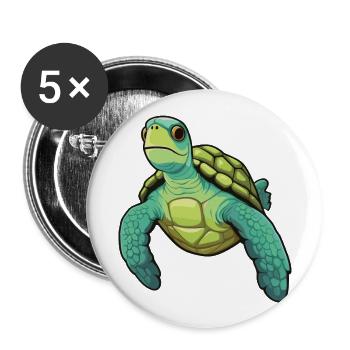 Green Sea Turtle Cartoon Kawaii Illustration - Buttons large 2.2''/56 mm (5-pack) - white - Front
