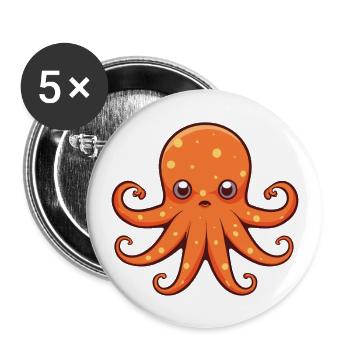 Giant Pacific Octopus Cartoon Kawaii Illustration - Buttons large 2.2''/56 mm (5-pack) - white - Front
