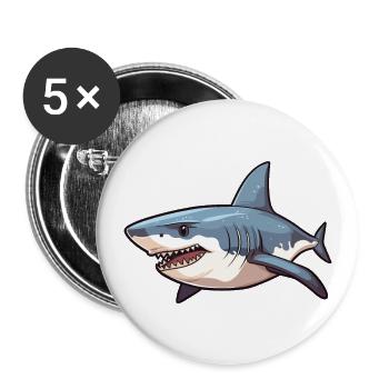 Grand Requin Blanc Dessin Animé Kawaii Illustration - Lot de 5 grands badges (56 mm) - blanc - Devant
