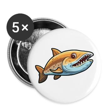 Cookiecutter Shark Cartoon Kawaii Illustration - Buttons large 2.2''/56 mm (5-pack) - white - Front