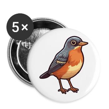 Amerikanische Robin-Karikatur-Kawaii-Illustration - Buttons groß 56 mm (5er Pack) - Weiß - Vorne