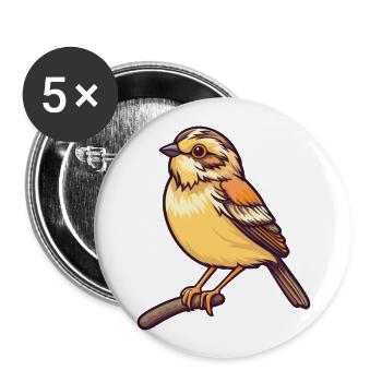 Emberiza-Vogel-Karikatur Kawaii Bunte Illustration - Buttons groß 56 mm (5er Pack) - Weiß - Vorne