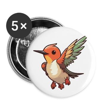 Hummingbird Cartoon Kawaii Watercolor Illustration - Buttons large 2.2''/56 mm (5-pack) - white - Front